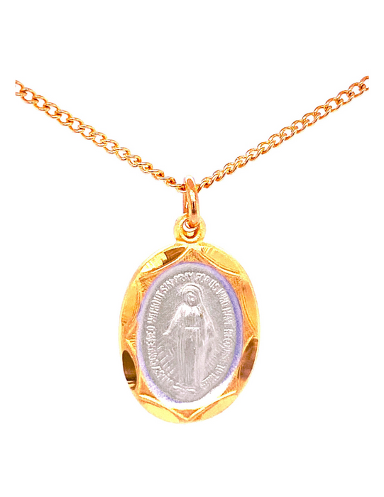Two Tone Gold over Sterling Silver Miraculous Medal with 18" Gold Plated Chain