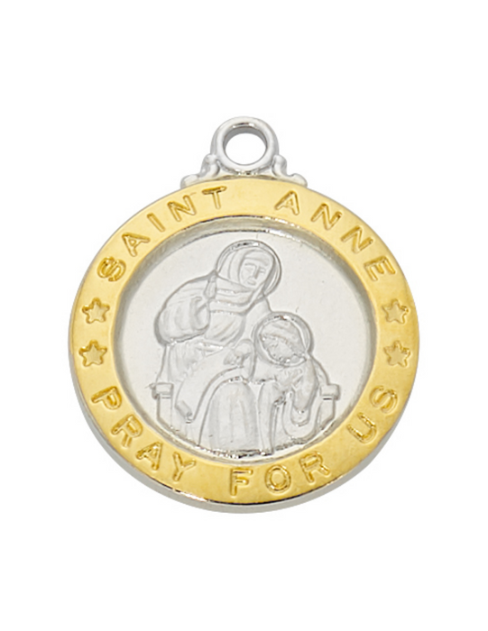 Gold over Sterling Silver St. Anne Medal with 18" Gold Plated Chain Holy Medals Holy Medal Necklace Medals for Protection Necklace for Protection