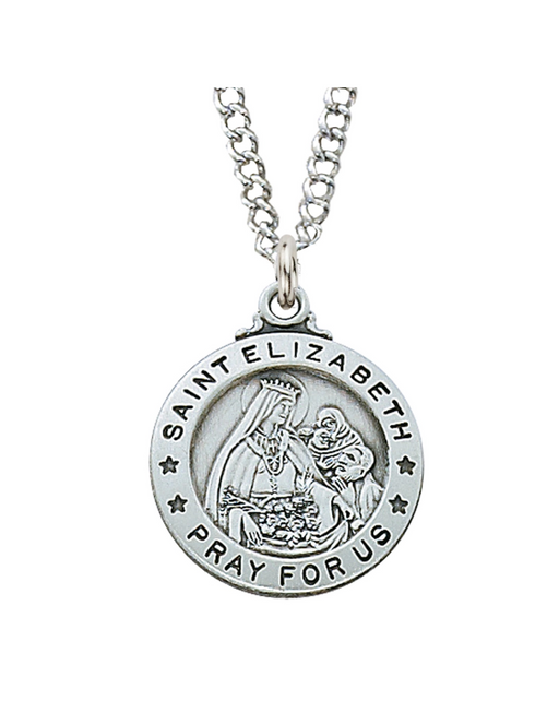 Sterling Silver St. Elizabeth Medal with 20" Rhodium Plated Chain Holy Medals Holy Medal Necklace Medals for Protection Necklace for Protection
