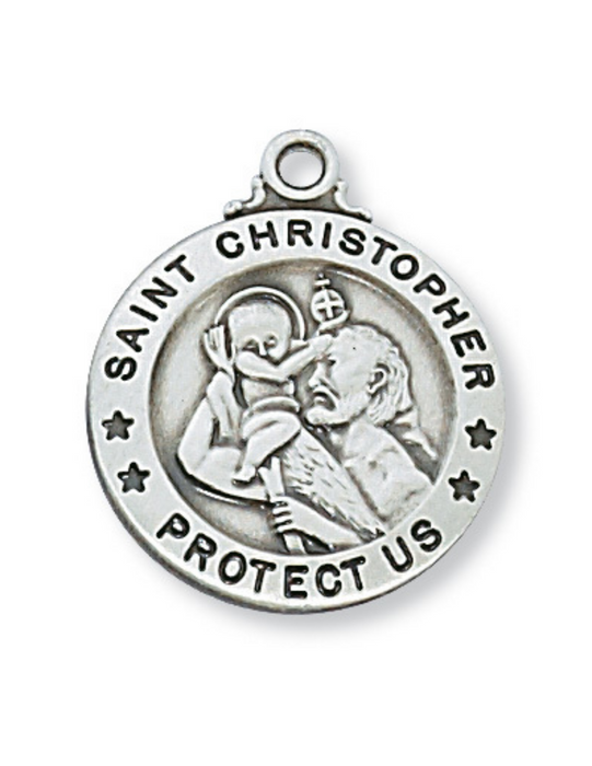 Medalla de San Cristóbal de plata de ley con cadena de rodio de 20"