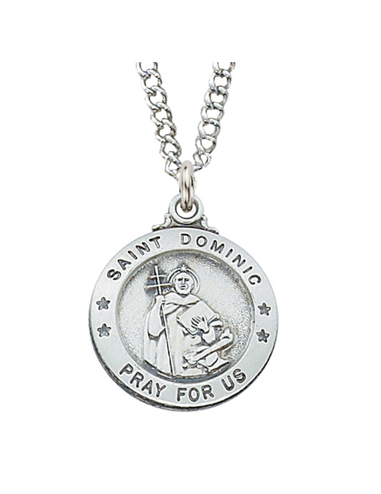 Engravable Sterling Silver St. Dominic Medal w/ 20" Rhodium Chain