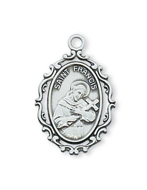 Sterling Silver St. Francis Medal with 18" L Rhodium Chain Holy Medals Holy Medal Necklace Medals for Protection Necklace for Protection