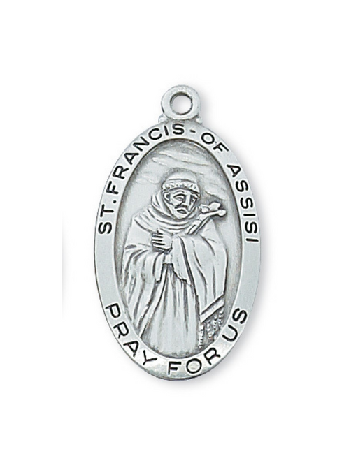 St. Francis of Assisi Sterling Silver Medal with 24" L Rhodium Plated Chain Holy Medals Holy Medal Necklace Medals for Protection Necklace for Protection