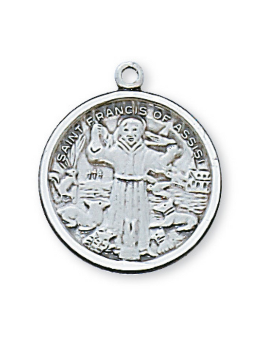 St. Francis of Assisi Sterling Silver Medal with 18" L Rhodium Plated Chain