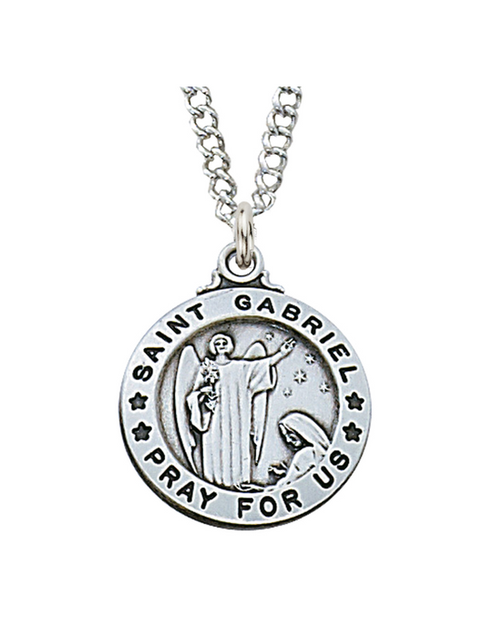 St. Gabriel Sterling Silver Medal with 20" L Chain St. Gabriel Sterling Silver necklace Holy Medals Holy Medal Necklace Medals for Protection Necklace for Protection