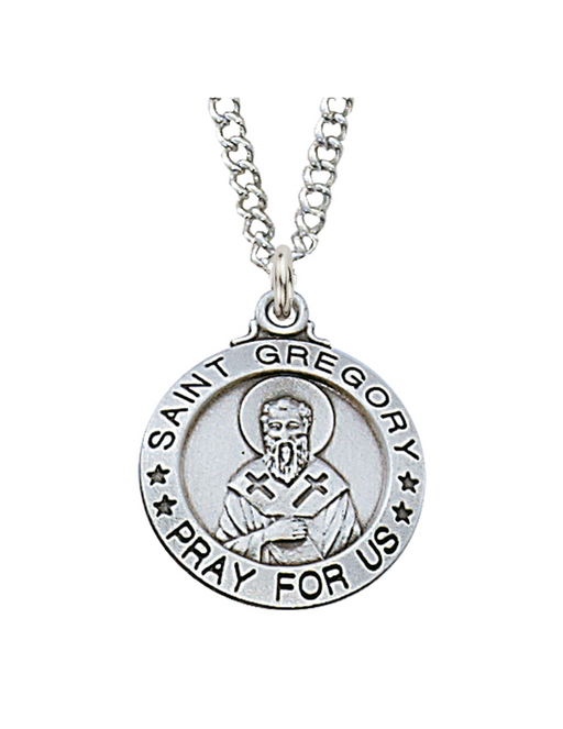 Sterling Silver St. Gregory Medal with 20" Rhodium Chain Sterling Silver St. Gregory Medal Necklace Holy Medals Holy Medal Necklace Medals for Protection Necklace for Protection