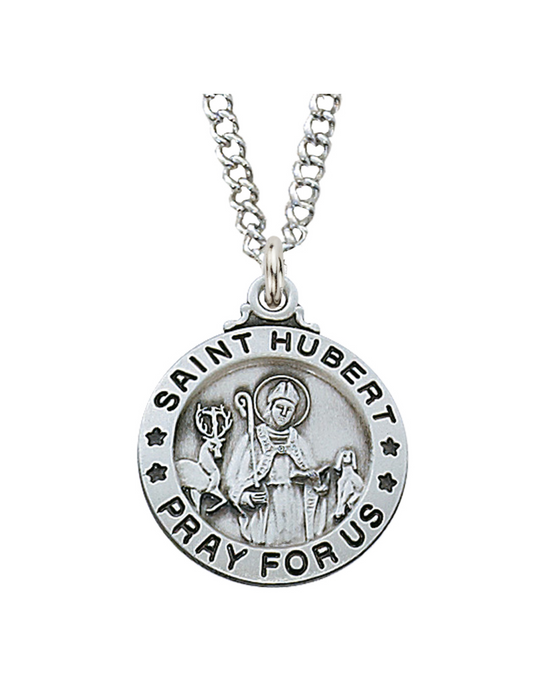 Sterling Silver St. Hubert Medal with 20" Rhodium Plated Chain Sterling Silver St. Hubert Medal Necklace Holy Medals Holy Medal Necklace Medals for Protection Necklace for Protection