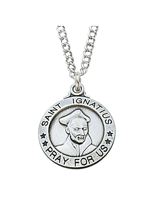 Engravable Sterling Silver St. Ignatius Medal w/ 20" Rhodium Chain