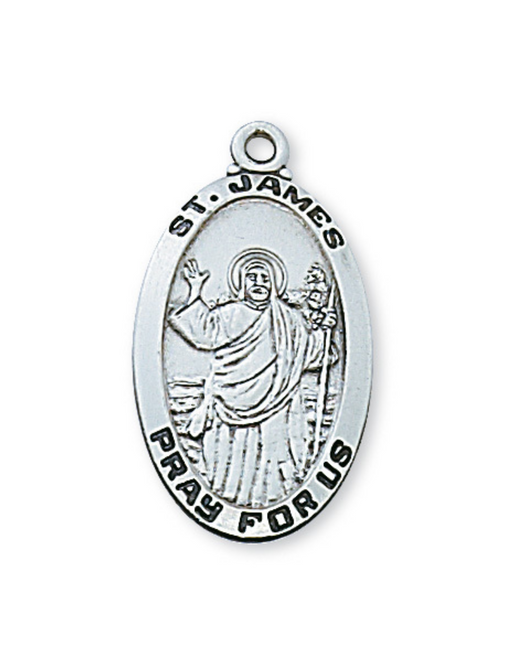 Sterling Silver St. James Medal with 20" Rhodium Chain Holy Medals Holy Medal Necklace Medals for Protection Necklace for Protection
