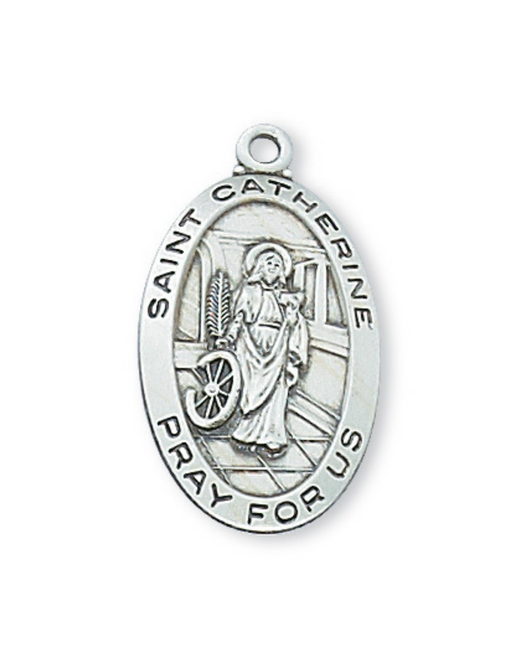 Engravable Sterling Silver St. Catherine Medal w/ 18" Rhodium Plated Chain Engravable Sterling Silver St. Catherine Medal Engravable Sterling Silver St. Catherine Necklace