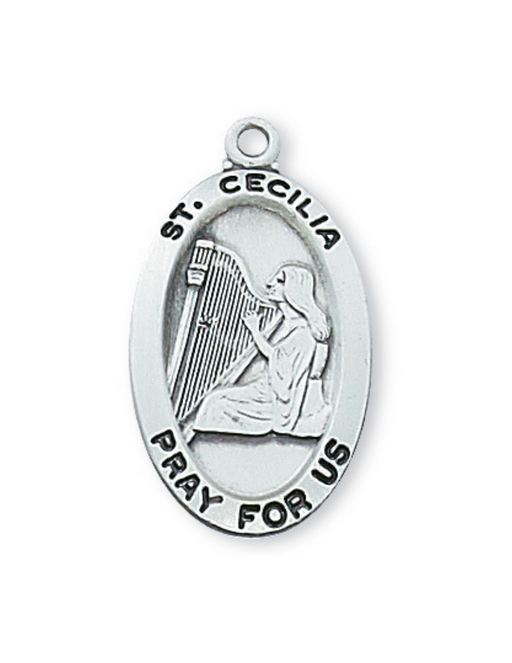 Engravable Sterling Silver St. Cecilia Medal w/ 18" Rhodium Plated Chain Engravable Sterling Silver St. Cecilia Medal Engravable Sterling Silver St. Cecilia Necklace