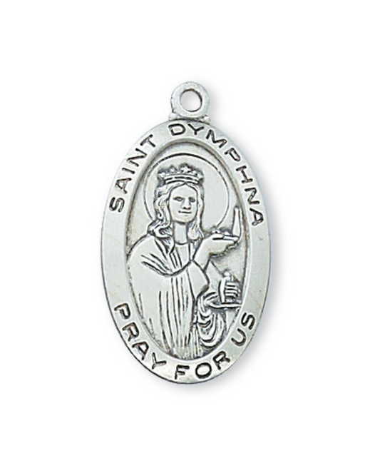 Engravable Sterling Silver St. Dymphna Medal w/ 18" Rhodium Plated Chain Engravable Sterling Silver St. Dymphna Medal Engravable Sterling Silver St. Dymphna Necklace