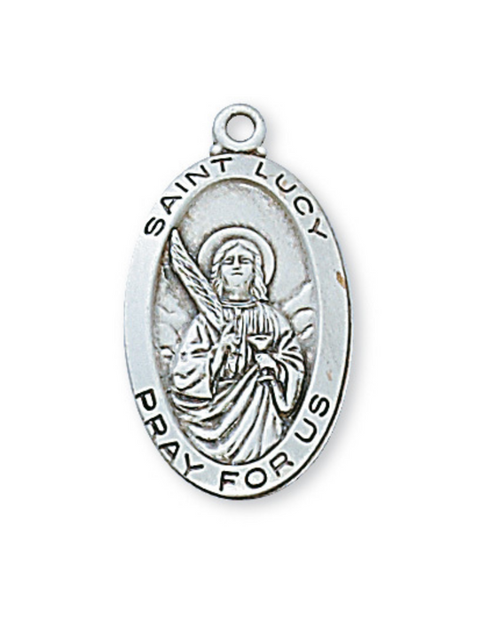 Engravable Sterling Silver St. Lucy Medal w/ 18" Rhodium Plated Chain Engravable Sterling Silver St. Lucy Medal Engravable Sterling Silver St. Lucy Necklace
