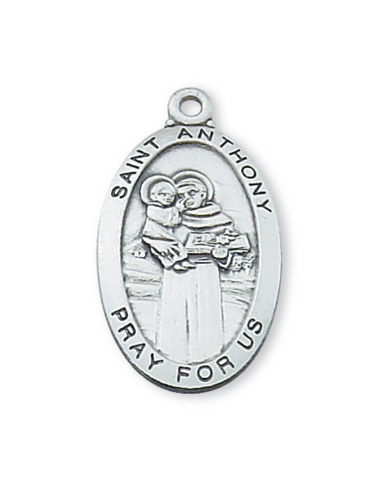 Sterling Silver St. Anthony Medal w/ 24" Rhodium Plated Chain Sterling Silver St. Anthony Medal Sterling Silver St. Anthony necklace