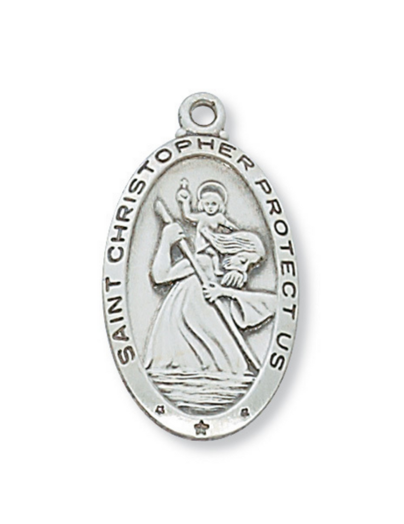 Engravable Sterling Silver St. Christopher Medal w/ 24" Rhodium Plated Chain