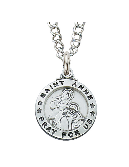 Sterling Silver St. Anne Medal w/ 20" Rhodium Chain