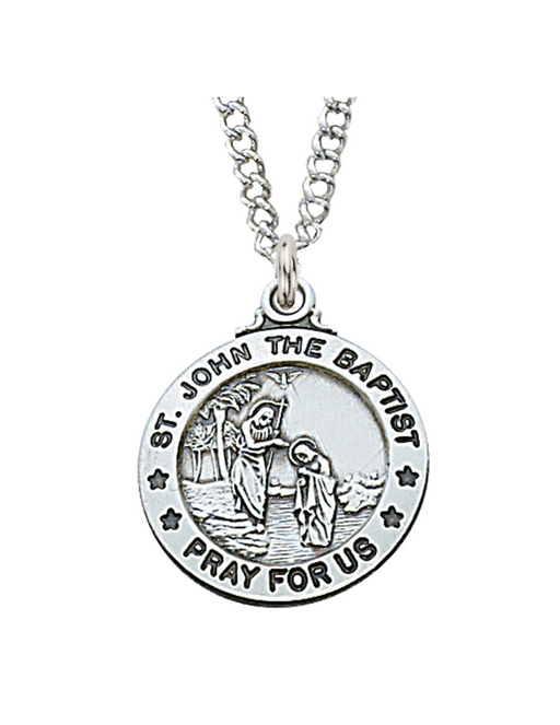 Sterling Silver St. John The Baptist Medal w/ 20" Rhodium Chain Sterling Silver St. John The Baptist Medal 