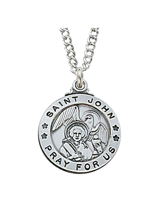 Engravable Sterling Silver Saint John the Evangelist Medal w/ 20" Rhodium Chain Engravable Sterling Silver Saint John the Evangelist Medal Engravable Sterling Silver Saint John the Evangelist Necklace