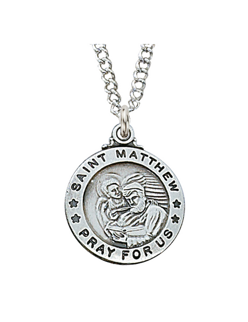 Engravable Sterling Silver St. Matthew Medal w/ 20" Rhodium Chain Engravable Sterling Silver St. Matthew Medal Engravable Sterling Silver St. Matthew necklace