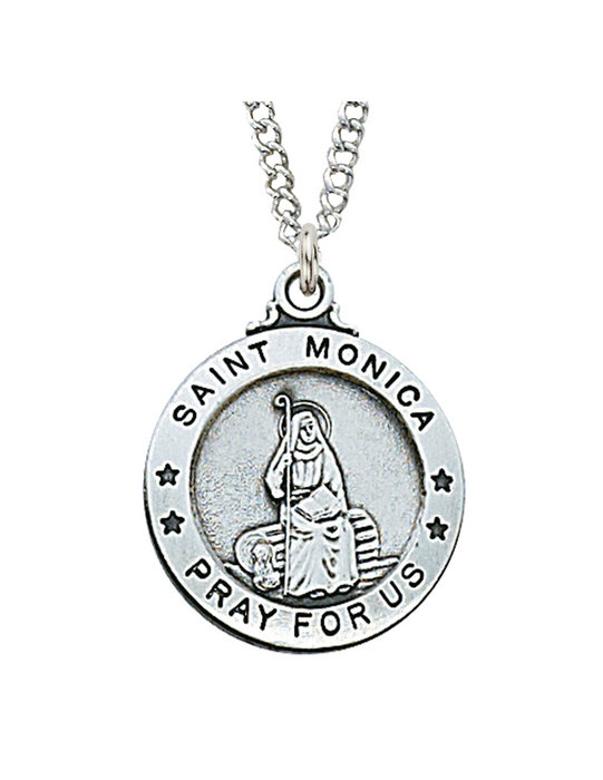 Engravable Sterling Silver St. Monica Medal w/ 20" Rhodium Chain Engravable Sterling Silver St. Monica Medal Engravable Sterling Silver St. Monica Necklace