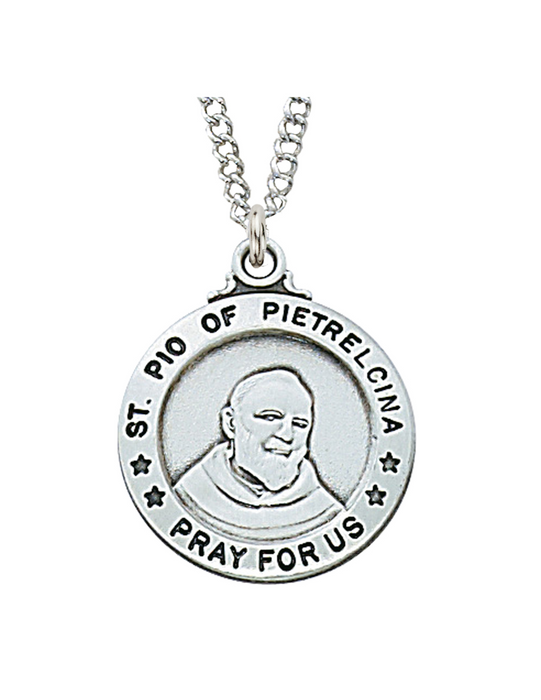Engravable Sterling Silver St. Padre Pio Medal w/ 20" Rhodium Chain Engravable Sterling Silver St. Padre Pio Medal Engravable Sterling Silver St. Padre Pio necklace