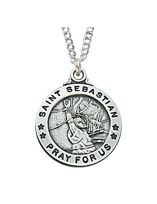Sterling Silver St. Sebastian Medal w/ 20" Rhodium Chain