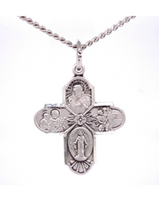 Four Way Medal Sterling Silver with 20 inch Rhodium Plated Brass Chain