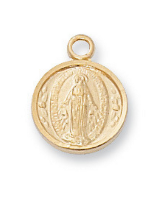 Miraculous Medal Gold Over Sterling Silver with 13" Gold Plated Chain