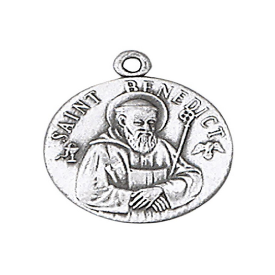 Sterling Silver St Benedict Medal with 18" L Stainless Steel Chain Holy Medals Holy Medal Necklace Medals for Protection Necklace for Protection