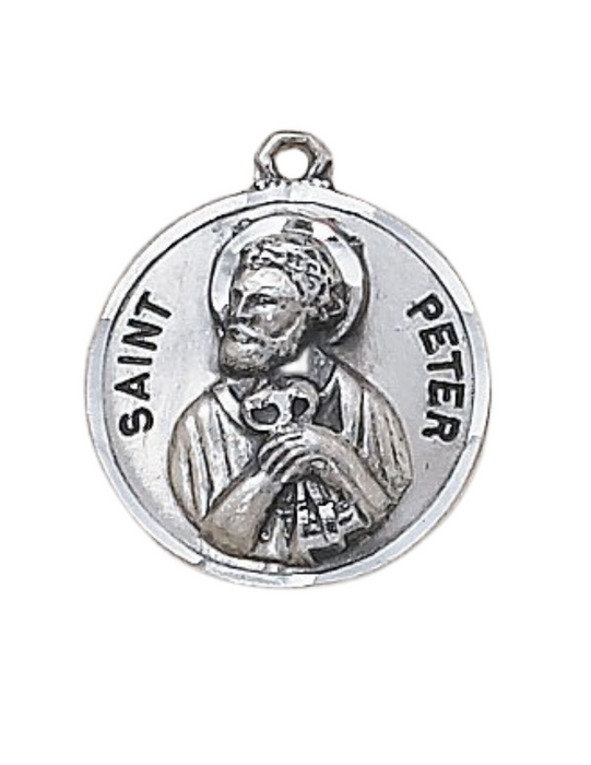 St. Peter Sterling Patron Medal with 20" L Chain Holy Medals Holy Medal Necklace Medals for Protection Necklace for Protection