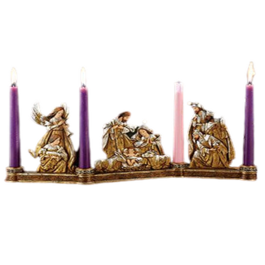 18-1/2” Long Advent Candleholder - Metallic Nativity