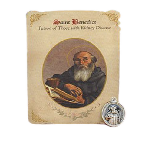 Holy Card St. Benedict with Kidney Healing Medal Set - 6 Pcs. Per Package