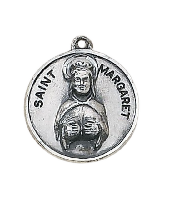 St. Margaret Sterling Patron Medal with 18" Chain Holy Medals Holy Medal Necklace Medals for Protection Necklace for Protection