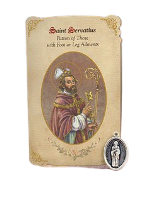 Holy Card St. Servatus with Leg Foot Healing Medal Set - 6 Pcs. Per Package