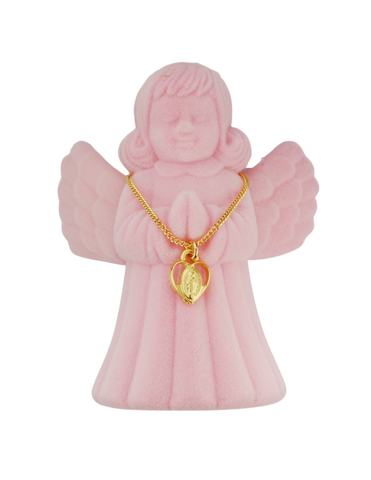 13" Miraculous Heart Children Medal with Pink Angel Box Holy Medals Holy Medal Necklace Medals for Protection Necklace for Protection