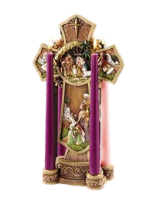 13" Candleholder - Nativity Cross Advent Wreath
