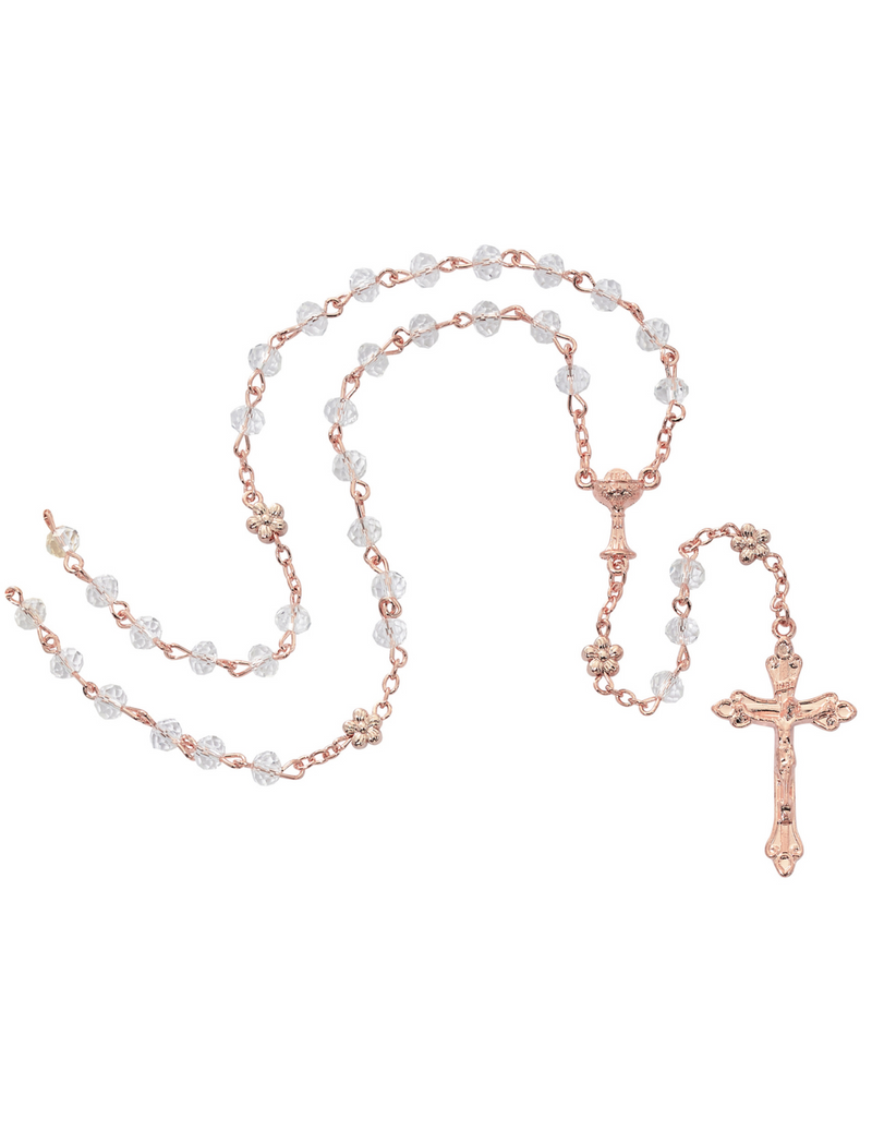 Rose Gold Crystal Children Rosary with Chalice Center