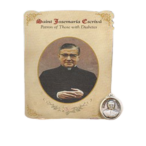 Holy Card St. Josemaria with Diabetes Healing Medal Set - 6 Pcs. Per Package