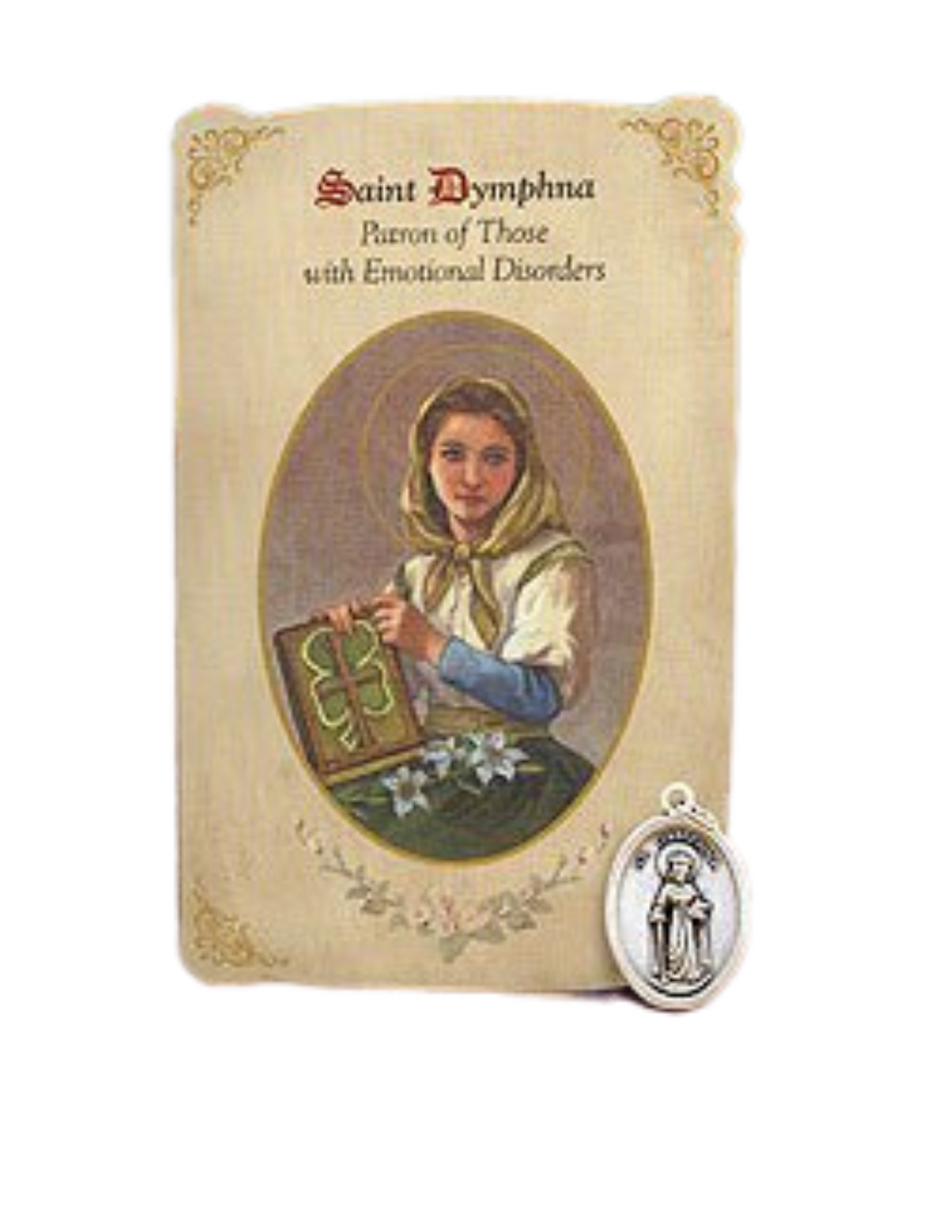 Holy Card St. Dymphna with Depression Healing Medal Set - 6 Pcs. Per P ...
