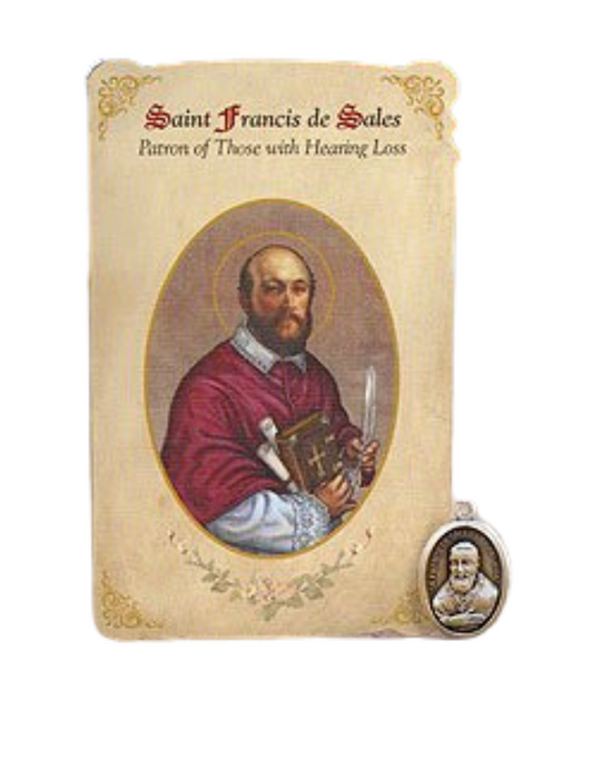 Holy Card St. Francis with Deafness Healing Medal Set - 6 Pcs. Per Package