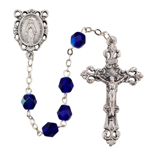 6mm Blue Crystal Beads Miraculous Medal Rosary - September Rosary Catholic Gifts Catholic Presents Rosary Gifts