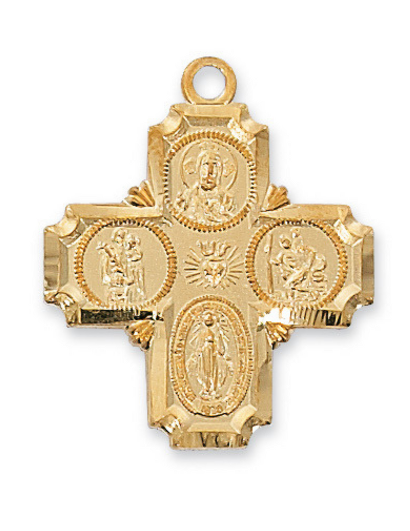 Four Way Medal Gold Over Sterling Silver with 20 inch Gold Plated Brass Chain