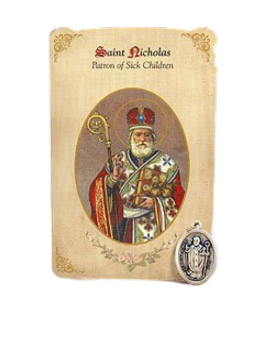 Holy Card St. Nicholas with Sick Children Healing Medal Set - 6 Pcs. Per Package