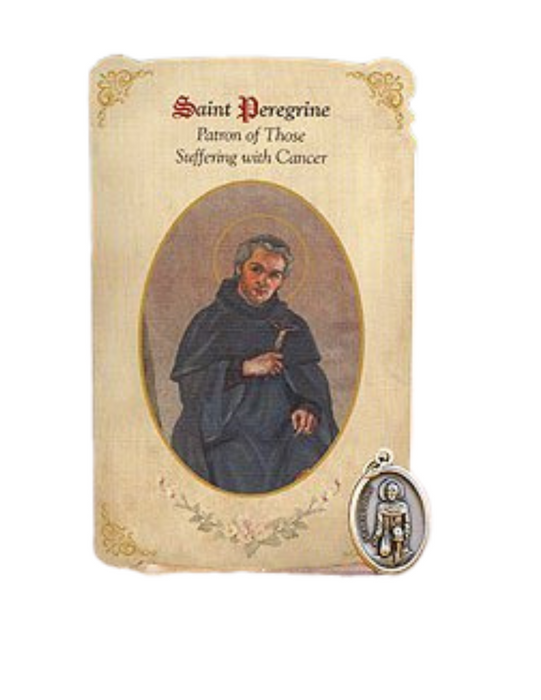 Holy Card St. Peregrine with Paralysis Healing Medal Set - 6 Pcs. Per Package