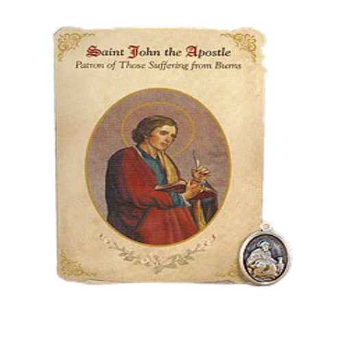 Holy Card St. John Apostle with Burns Healing Medal Set - 6 Pcs. Per Package