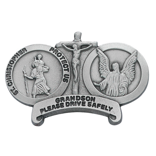 St. Christopher and Guardian Angel Grandson Drive Safe Visor Clip Catholic Gifts Catholic Presents Gifts for all occasion