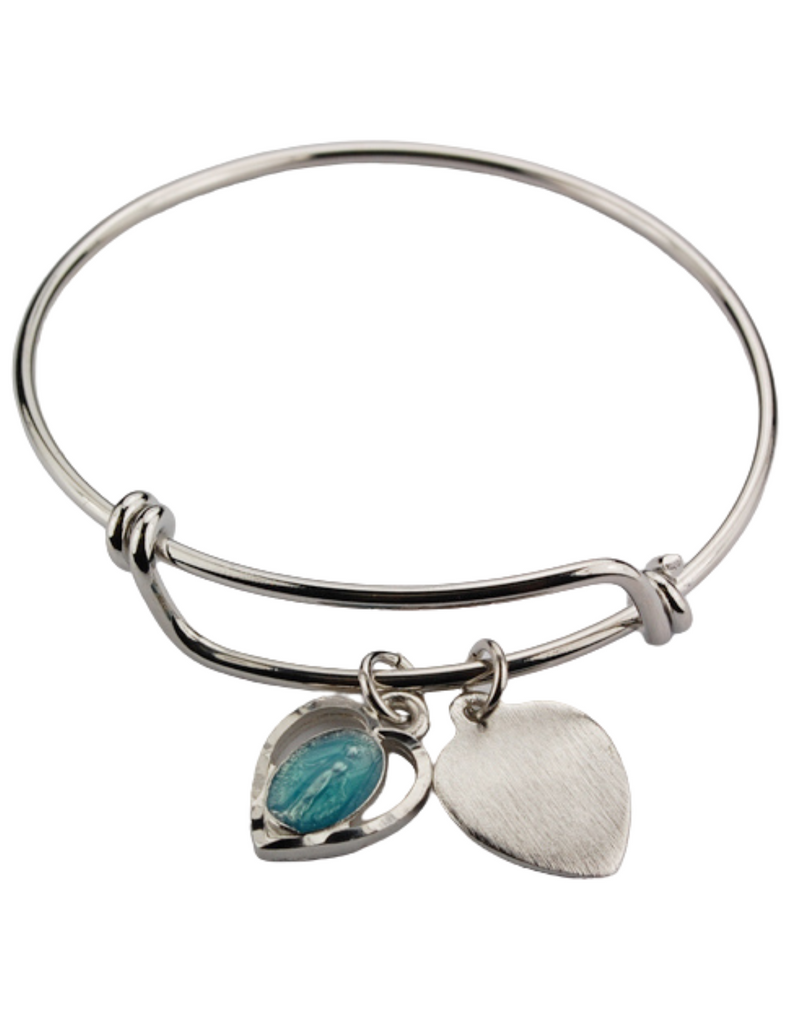 Brazalete juvenil Faith con medalla milagrosa esmaltada en azul y medalla de corazón