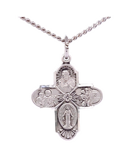 Four Way Medal Sterling Silver with 20 inch Rhodium Plated Brass Chain