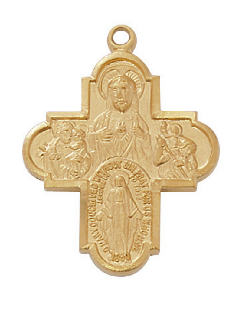 Four Way Medal Gold Over Sterling Silver with 18 inch Gold Plated Brass Chain