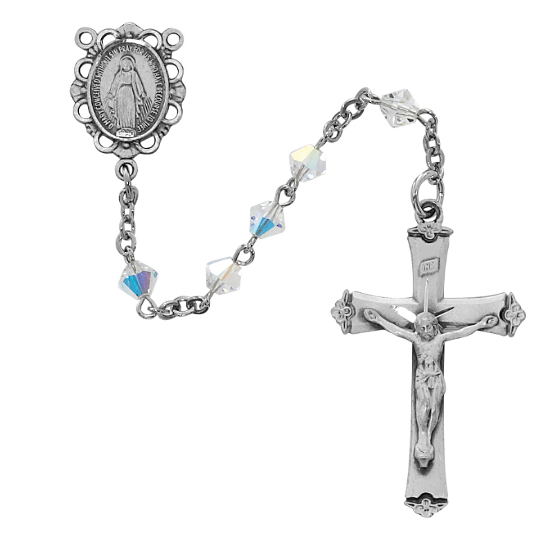 Rosario de medalla milagrosa de cristal Swarovski de plata de ley